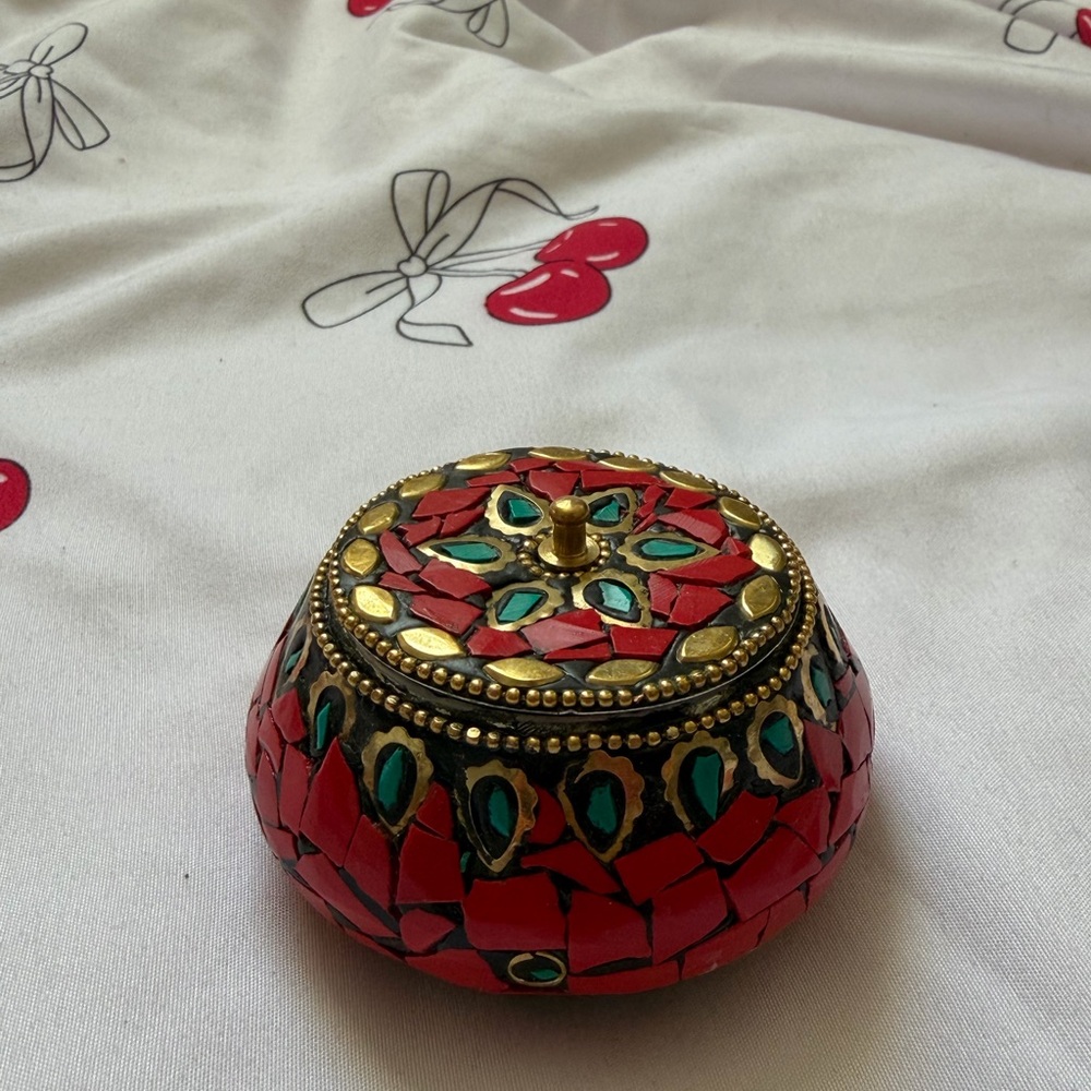 Mosaic Decorative Trinket Box - Red, Gold & Teal